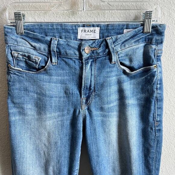 Frame Le Crop Mini Boot Women's 27 Mid Rise Stretch Medium Wash Distressed - Picture 2 of 7